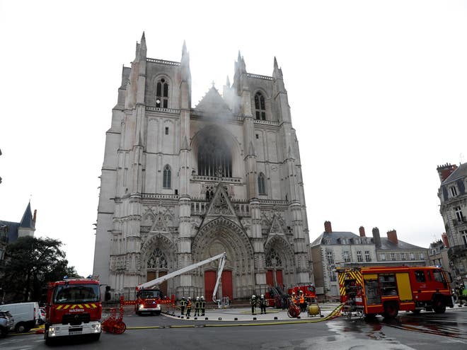 Nantes Cathedral fire: Arson investigation after blaze at 15th-century French church